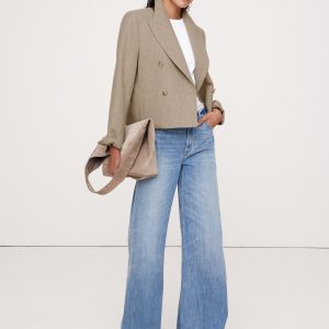 Herringbone Wool Flannel Crop Blazer