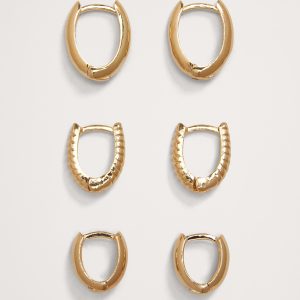 Ravena Oval Huggie Hoop Earrings Set Of 3 by Aureus + Argent