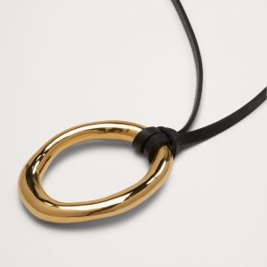 Leather Oval Pendant Necklace