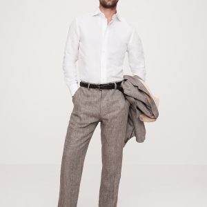 Herringbone Linen Straight Suit Pant