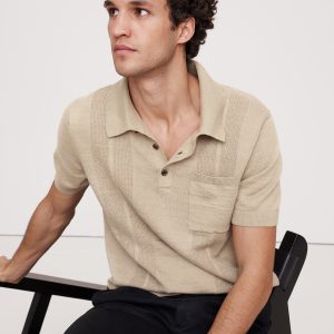 Linen-Cotton Ribbed Sweater Polo
