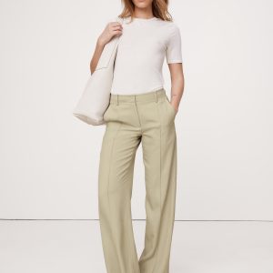 Mid-Rise Wide-Leg Drapey Twill Pant