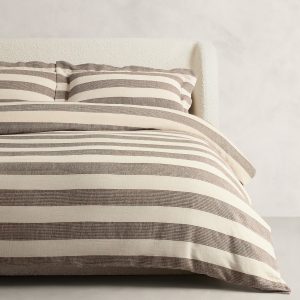 Corded-Stripe Linen Duvet Cover