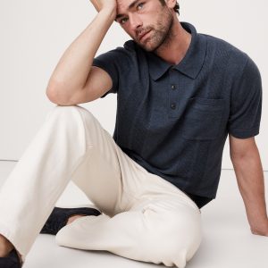 Linen-Cotton Ribbed Sweater Polo