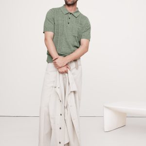 Linen-Cotton Ribbed Sweater Polo