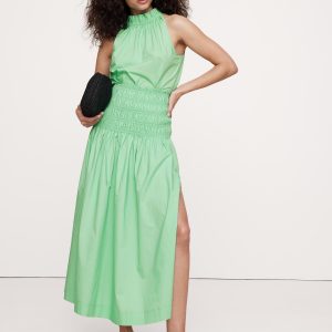 Cotton Poplin Smocked-Waist Maxi Skirt