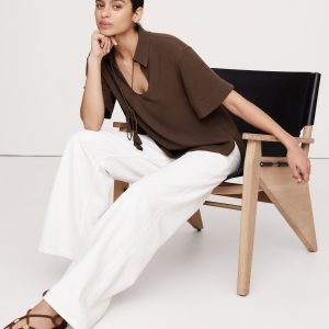 Gauze Tassel-Tie Popover Shirt
