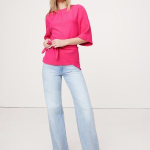 Viscose-Linen Dupioni Tie-Waist Top