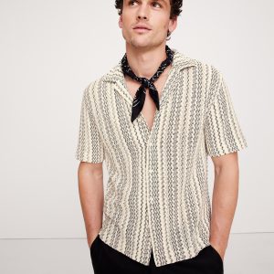 Relaxed-Fit Wavy Stripe Cotton Resort Shirt
