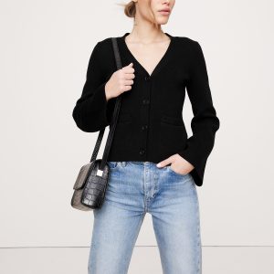 Cotton-Silk Flare-Sleeve Cardigan