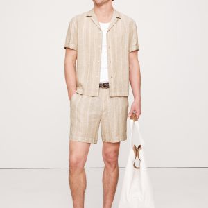 7" Stripe Linen-Viscose Pull-On Short