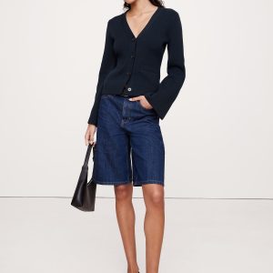 Cotton-Silk Flare-Sleeve Cardigan