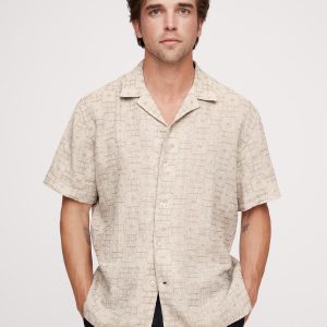 Standard-Fit Embroidered Linen Resort Shirt