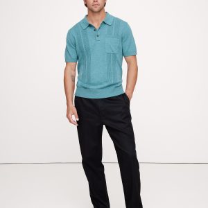 Linen-Cotton Ribbed Sweater Polo
