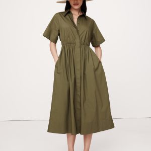 Cotton Poplin Open-Back Shirt Dress