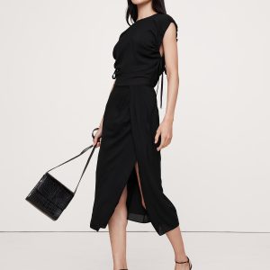 Stretch-Crepe Open-Back Midi Dress