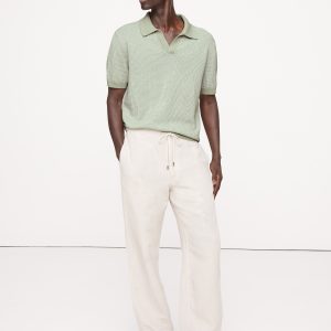 Cotton-Linen Johnny-Collar Sweater Polo