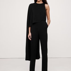 Crepe Cape-Shoulder Jumpsuit