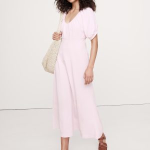 Viscose-Linen Dupioni Ruched Maxi Dress