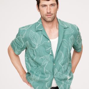 Standard-Fit Embroidered Linen Resort Shirt