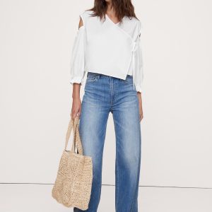 Cotton Poplin Puff-Sleeve Cropped Top