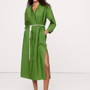 Cotton Poplin Split-Neck Shirt Dress