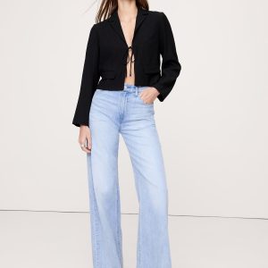 Crinkle Tie-Front Cropped Blazer