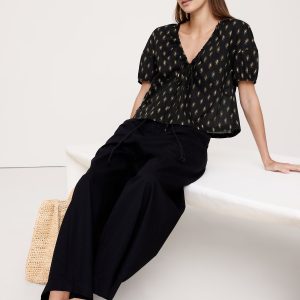 Cotton Tie-Front V-Neck Top