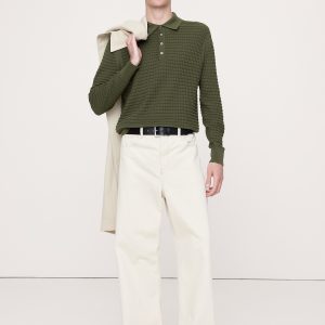 Textured Cotton Long-Sleeve Sweater Polo