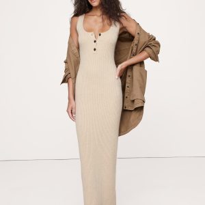 Merino-Cotton Henley Sweater Maxi Dress