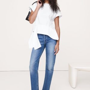 Cotton Poplin Boatneck Asymmetrical Top