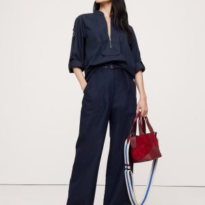 Cotton Poplin Zip Popover Top