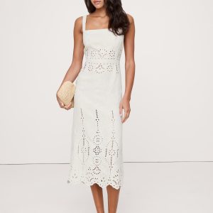 Eyelet Linen Midi Dress