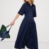 Stretch-Cotton Poplin Pintuck Long-Midi Shirt Dress