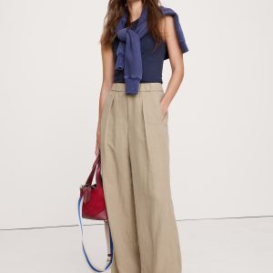 Mid-Rise Wide-Leg Drapey Pull-On Pant