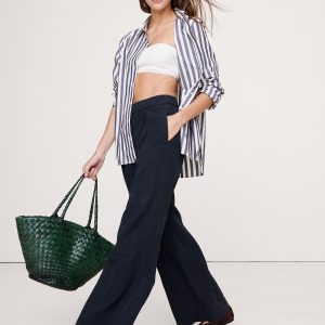 Mid-Rise Wide-Leg Drapey Pull-On Pant