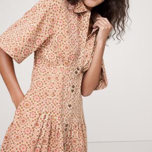 Stretch-Cotton Poplin Pintuck Shirt Dress
