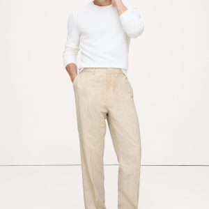 Herringbone Cotton-Linen Relaxed Suit Pant