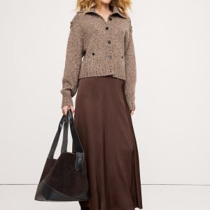 Marled Cashmere-Merino Blend Epaulet Cardigan