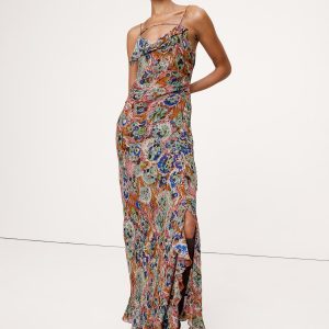 Georgette Cowl-Neck Maxi Dress