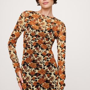 Printed Mesh Maxi Dress